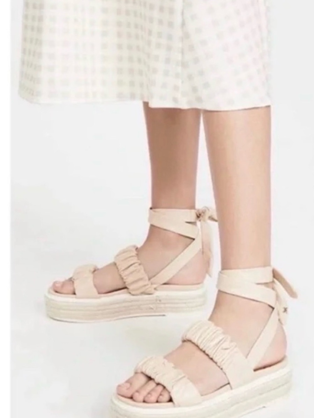 Womens Ankle-Tie Espadrille Platform Sandals in Light Pink